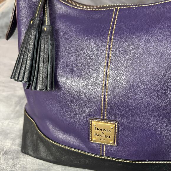 VTG Dooney & Bourke Bag Sophie Hobo Pebble Leather Navy Blue Red Lining 90s - Picture 3 of 15